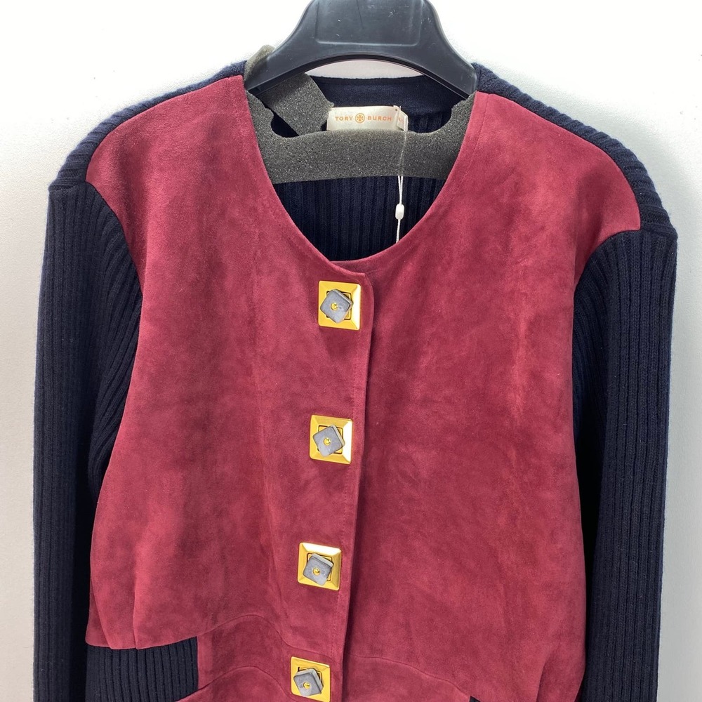COPY - Tory Burch Cardigan Sz XL Katerina Mixed Media Goat Leather Wool Tory Na… - Picture 5 of 7